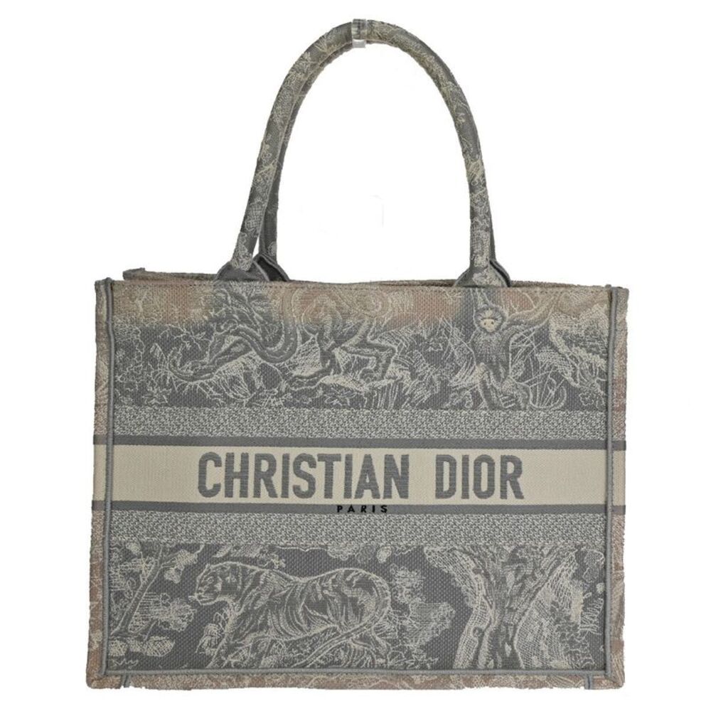 Christian Dior Book Tote Embroidered Canvas Gray Canvas Bag